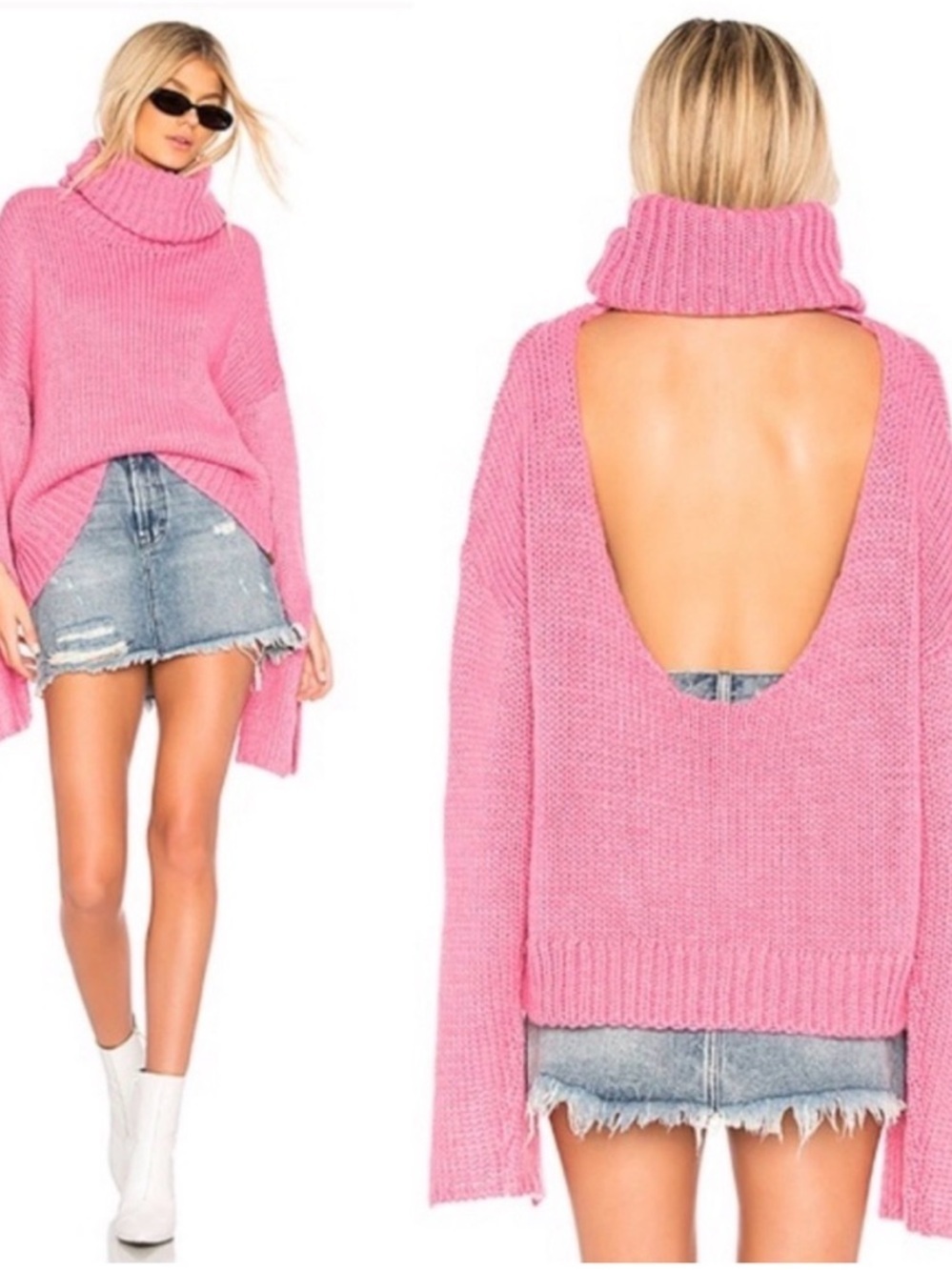 One Teaspoon Winona Keyhole Open Back Sweater hot pink size small Barbiecore